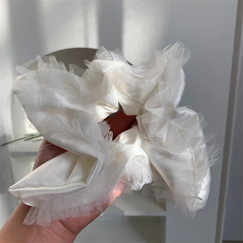 Französisches Vintage Satin Netz Scrunchie Ballett Stil Geschichtetes Gaze Haargummi Eleganter Elastischer Pferdeschwanzhalter Damen