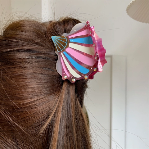 Vintage Acetat Muschel Haarklammer Für Damen Luxuriöse Gestreifte Strass Haargreifer Clip Schicke Styling Accessoires
