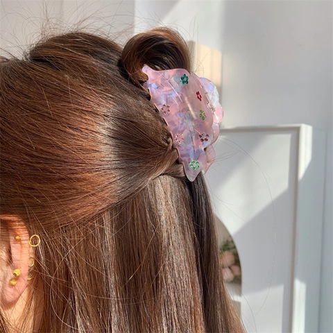 Acetate Hair Claw Clip With Colorful Rhinestone Flower Sweet Floral Shark Clip Hair Accessories For Women Daily Styling