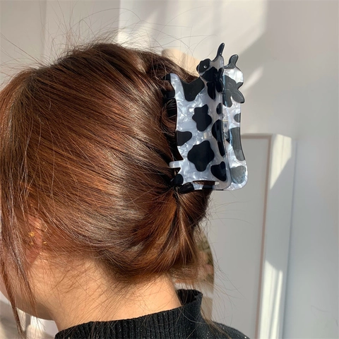 Pinza Per Capelli Con Stampa Mucca In Acetato Forma Di Animale Grande Fermaglio Moda Accessori Capelli Donna