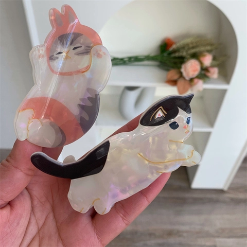 Irisierende Acetat Katze Haarklammer Für Damen Süße Cartoon Tier Shark Clip Handgemachte Irisierende Perle Haarschmuck