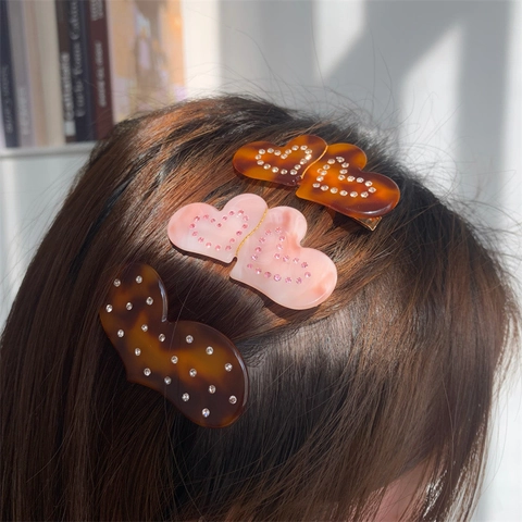 Fermaglio per Capelli in Acetato a Cuore Irregolare Decorato con Strass Vintage Tartarugato Fermaglio Laterale Elegante Donna Gioielli