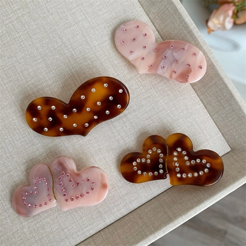 Fermaglio per Capelli in Acetato a Cuore Irregolare Decorato con Strass Vintage Tartarugato Fermaglio Laterale Elegante Donna Gioielli