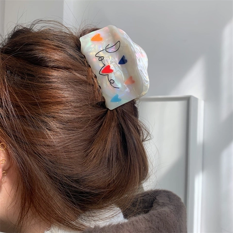 Dolce Molla per Capelli in Acetato Cuore Love per Donna Bianco Iridescente Lustro di Perla Shark Clip Accessorio per Capelli