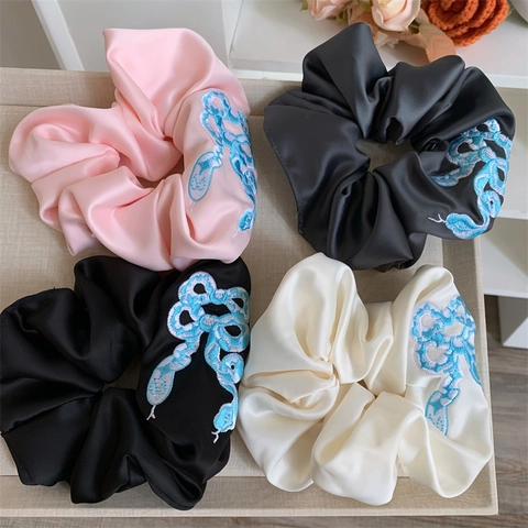 Eleganter Satin Haargummi Mit Schlangenstickerei Vintage Mode Großer Elastischer Haargummi Für Damen Mädchen Stilvolle Haaraccessoires