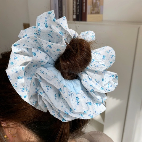Dolce Scrunchie in Tessuto Oversize a Fiori Fatto a Mano Elastico per Capelli Plissettato Stile Fresco Elegante Accessori per Capelli da Donna