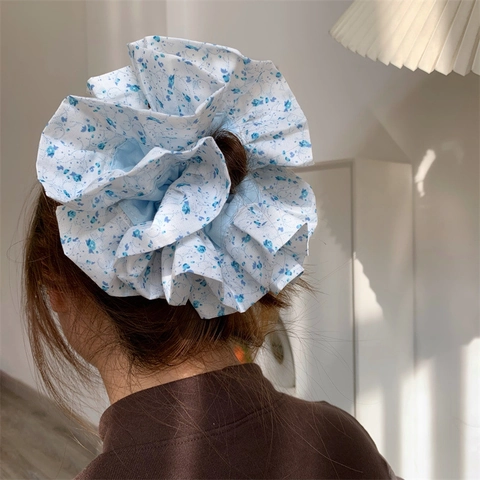 Dolce Scrunchie in Tessuto Oversize a Fiori Fatto a Mano Elastico per Capelli Plissettato Stile Fresco Elegante Accessori per Capelli da Donna