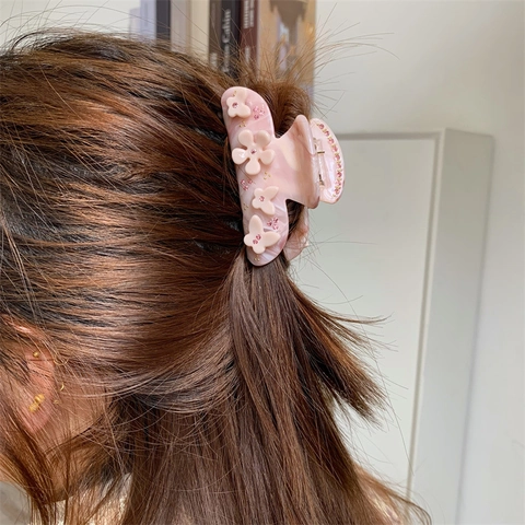 Pince à Cheveux en Acétate Fleur Cœur Cerise Fraise Style Coréen Doux Strass Pince Crabe Pour Femmes Filles Accessoire Cheveux