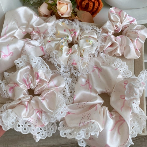 Dolci Elastici per Capelli in Raso con Pizzo per Donna Fantasia con Fiocchi e Fiori Grandi Elastici Accessori per Capelli Eleganti