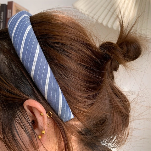 Diadema de Esponja Puffy Estilo Coreano Para Mujer Simple Cuadros Rayas Tela Ancha Estrecha Accesorios Para El Cabello