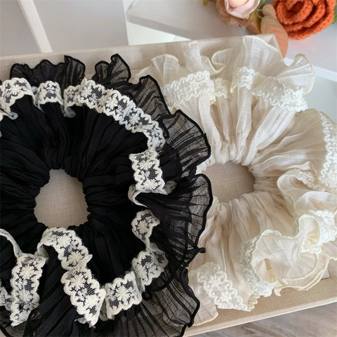 Eleganter Koreanischer Stil Spitzenbesatz Plissee Haargummi Großer Netzstoff Haargummi Süßer Pferdeschwanz Halter Damen Haarschmuck