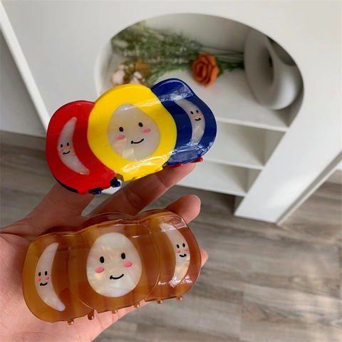 Acetaat Smiley Gezicht Haarklem Creatieve Haaienklem Mode Grote Haargreep Voor Lang Haar Accessoires Voor Dames Meisjes