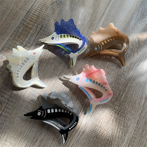 Esclusiva Molletta a Pinza in Acetato a Forma di Pesce Spada per Donna Design Animale Personalizzato Grande Fermaglio Trendy Accessori per Capelli