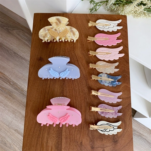 Acetat Engelsflügel Haarkralle Medium Shark Clip Strass Dekor Süße Schmetterling Seitenclip Für Damen Haarschmuck