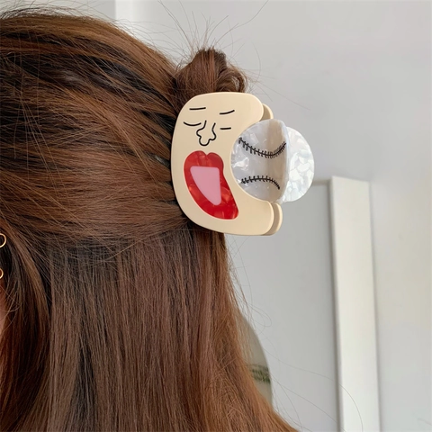 Molla per Capelli in Acetato Creativa Nicchia Forma Tennis Baseball Motivo Marmo Stile Sportivo Clip a Squalo Accessori Capelli Donna