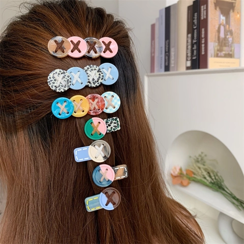 Fermaglio per Capelli in Acetato con Design a Bottone Fatto a Mano Donna Stile Coreano Dolce Multicolore Patchwork Leopardato Accessori
