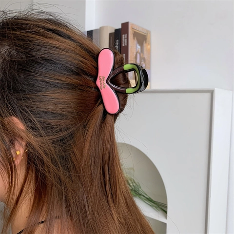 Vintage Acetaat Polka Dot Haarklem Retro Contrastkleur Shark Clip Voor Vrouwen Dagelijks Styling Haaraccessoires
