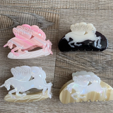Acetaat Eenhoorn Pegasus Haarklem Dierenvorm Marmerpatroon Haargrip Haarklauw Voor Dames Meisjes Haaraccessoires