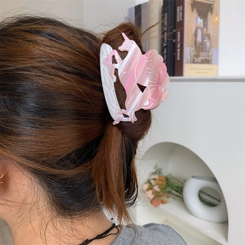 Acetaat Eenhoorn Pegasus Haarklem Dierenvorm Marmerpatroon Haargrip Haarklauw Voor Dames Meisjes Haaraccessoires