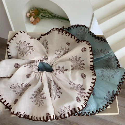 Oversize Boho Stoff Haargummis Für Damen Sonnenmuster Vintage Überwendlichstich-Kante Haaränder Französisch Lazy Beach Zubehör