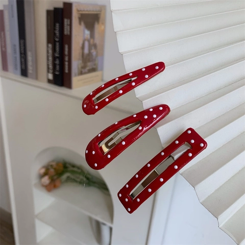 Sweet Red Polka Dot BB Hair Clips For Women Girls Alloy Painted Rectangular Water Drop Shape Pastoral Hairpins Hair Accessories
