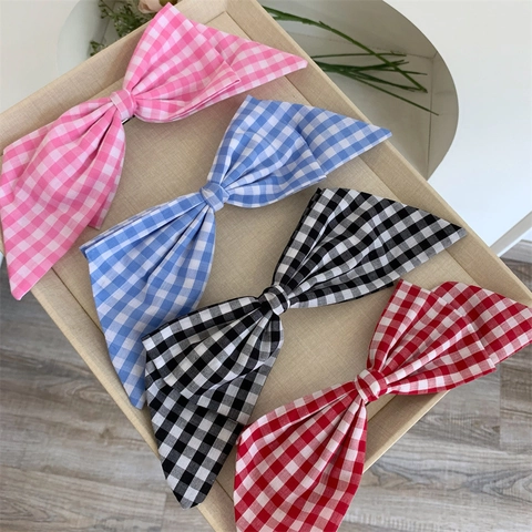 Karierte Gingham Stoff Schleife Haarspange Für Damen Handgefertigt Federclip Koreanischer Stil Süße Retro Haar Accessoires