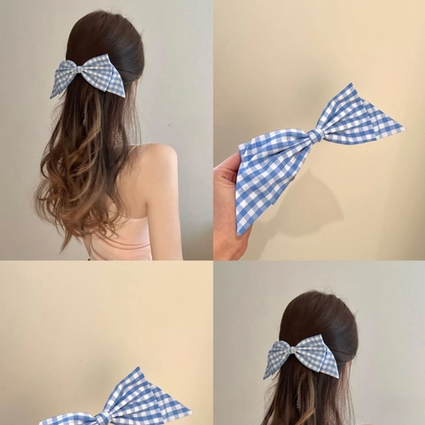 Karierte Gingham Stoff Schleife Haarspange Für Damen Handgefertigt Federclip Koreanischer Stil Süße Retro Haar Accessoires