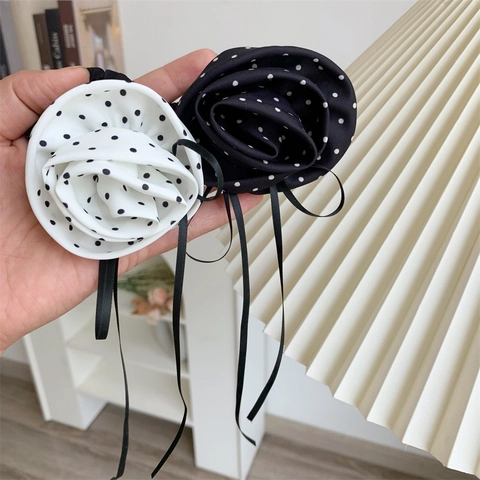 Fermaglio per Capelli a Pois Rosa Vintage Francese Elegante Fiocco per Capelli per Donna Ragazza Accessori per Capelli Moda Floreale