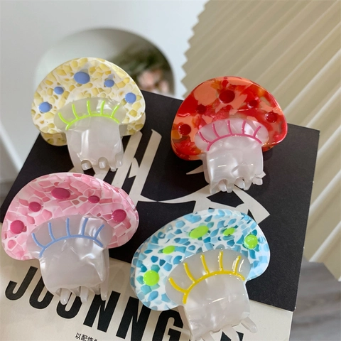 Pinza de Cangrejo de Acetato con Forma de Seta Dulce Pequeño Patrón de Mármol Mosaico Pinzas para el Cabello para Mujer Niñas Accesorios
