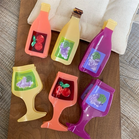 Niche Acetate Fruit Juice Bottle Wine Glass Shape Hair Claw Shark Clip For Women Girls Unique Handmade Hair Accessories Hairpin