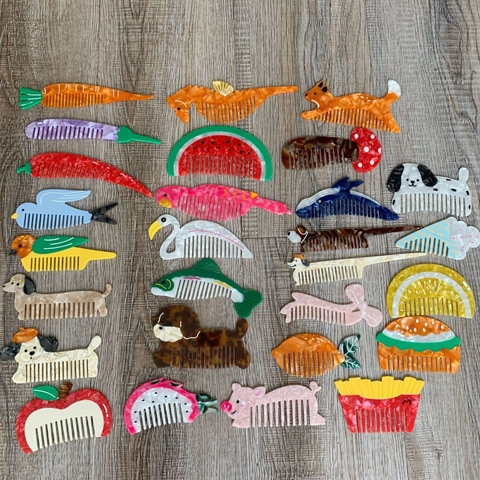 Pettine per Capelli in Acetato Creativo a Forma di Frutta Animale Cibo Mini Pettine Portatile per Acconciature Donna Ragazza Accessori Quotidiani