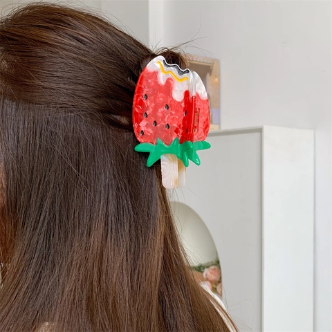 Pinces à Cheveux Créatives en Acétate Forme de Bâtonnet de Glace Motif Fruit Avocat Kiwi Chocolat Fraise Accessoires de Coiffure Femme