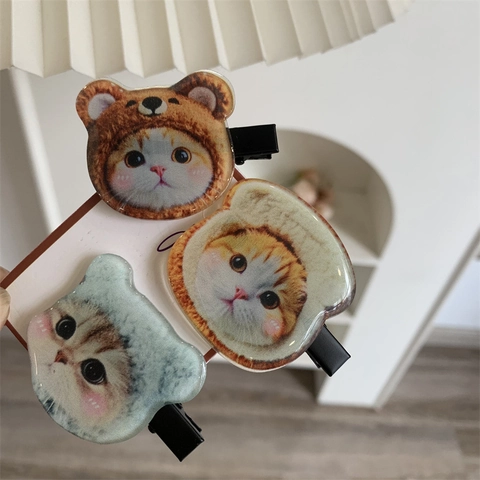 Süße Acryl Cartoon Katze Haarklammer Bär Toast Design Handgefertigte Entenschnabelklammer Für Damen Mädchen Süße Mode Haarschmuck