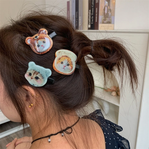 Süße Acryl Cartoon Katze Haarklammer Bär Toast Design Handgefertigte Entenschnabelklammer Für Damen Mädchen Süße Mode Haarschmuck