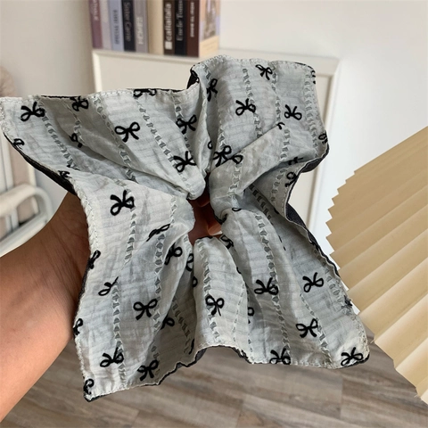 Vintage Grigio Fiocco Grande Scrunchie da Donna Retro Traforato Tessuto Elastico per Capelli Elegante Coda di Cavallo Gioielli