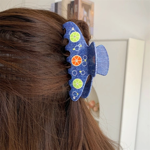 Pinza per Capelli in Acetato con Motivo a Limone Decorata con Strass Grande Pinza a Squalo Frutta Accessori per Capelli Donna