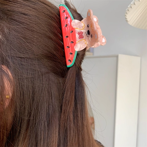 Molla per Capelli in Acetato a Orso Cartone Animato Clip a Squalo Patchwork Animale Creativo Accessori per Capelli con Strass per Donna