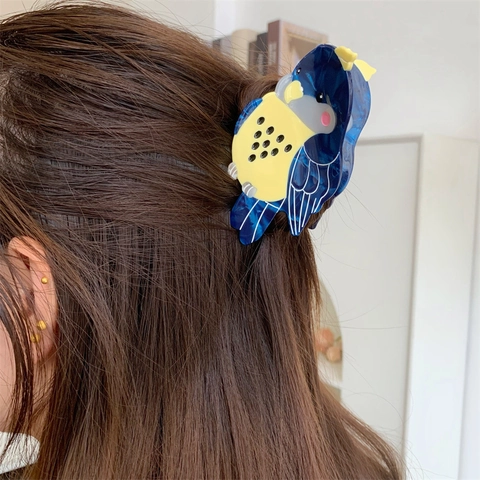 Lindas Pinzas para el Pelo con Forma de Pájaro Cockatiel de Acetato de Celulosa Diseño de Animales Accesorios para el Pelo Mujer