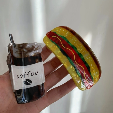 Creative Simulation Food Shape PVC Hair Claw Clip Hamburger And Coffee Design Unique Large Shark Hairclip For Women Hair Accessories