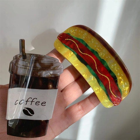 Creative Simulation Food Shape PVC Hair Claw Clip Hamburger And Coffee Design Unique Large Shark Hairclip For Women Hair Accessories