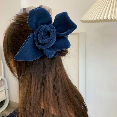 Vintage Velvet Flower Scrunchies Elegant Solid Color Large Hair Ties Sponge Padded Headbands Women Handmade Hair Accessories