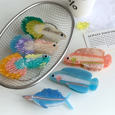 Acetaat Zeewezen Haarklem Betta Vis Zwaardvis Draak Vis Vorm Creatieve Haaraccessoires Voor Vrouwen Dagelijks Gebruik