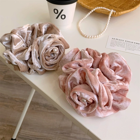 Elastico per Capelli Oversize in Velluto Stile Coreano Con Fiore di Perla Artificiale Dolce Vintage Accessori Capelli Donna