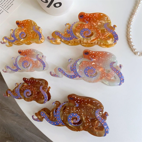 Creative Octopus Shaped Acetate Hair Claw Clip Marine Life Shark Clip Hairpin Accessory For Women Daily Hairstyling Ornament