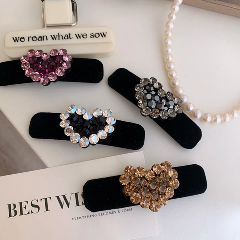 Eleganter Herz Strass Samt Haarklammer Für Damen Luxus Full Diamond BB Clip Seite Haarschmuck Party Schmuck