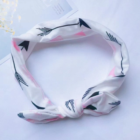 Baby Girls Soft Cotton Elastic Headband Sweet Knotted Bow Hairband Heart Arrow Print Kids Toddler Hair Accessories