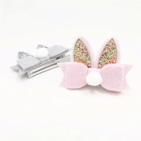 Pinces à Cheveux Nœud Oreille de Lapin de Pâques Avec Paillettes Feutre Pompon Pour Filles Enfants Accessoires de Fête