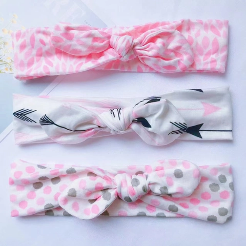 Baby Girls Soft Cotton Elastic Headband Sweet Knotted Bow Hairband Heart Arrow Print Kids Toddler Hair Accessories