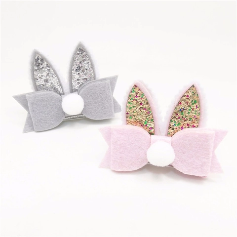 Pinces à Cheveux Nœud Oreille de Lapin de Pâques Avec Paillettes Feutre Pompon Pour Filles Enfants Accessoires de Fête