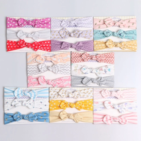 Baby Bow Headband Floral Polka Dot Printed Cotton Headwear For Infants Toddlers Cute Elastic Hair Bands Accessory For Girls